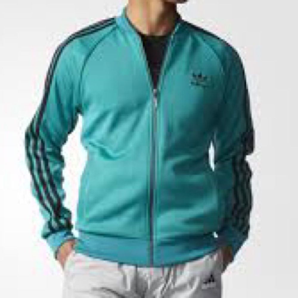 Adidas Turquoise Zip-Up Jacket with Black Stripes Size Small